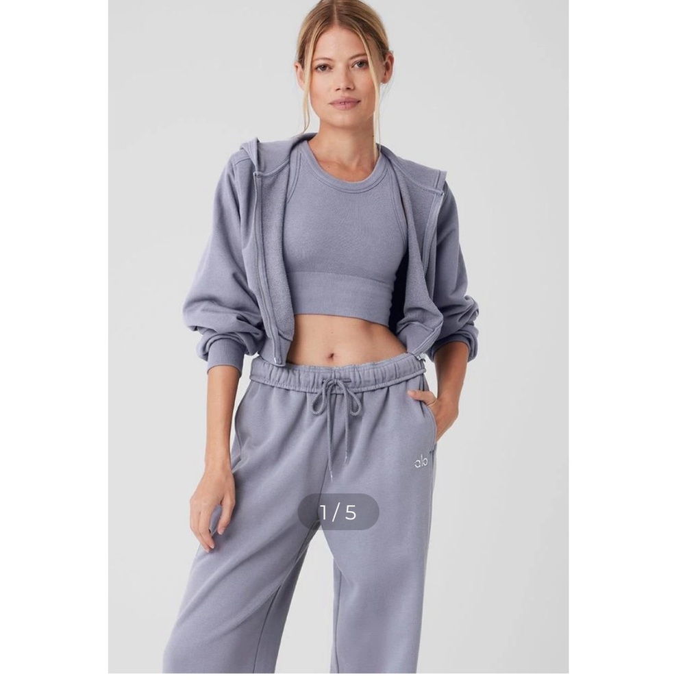 ALO Breakaway Cropped full zip Hoodie  Lavender Gray Fog Size XS